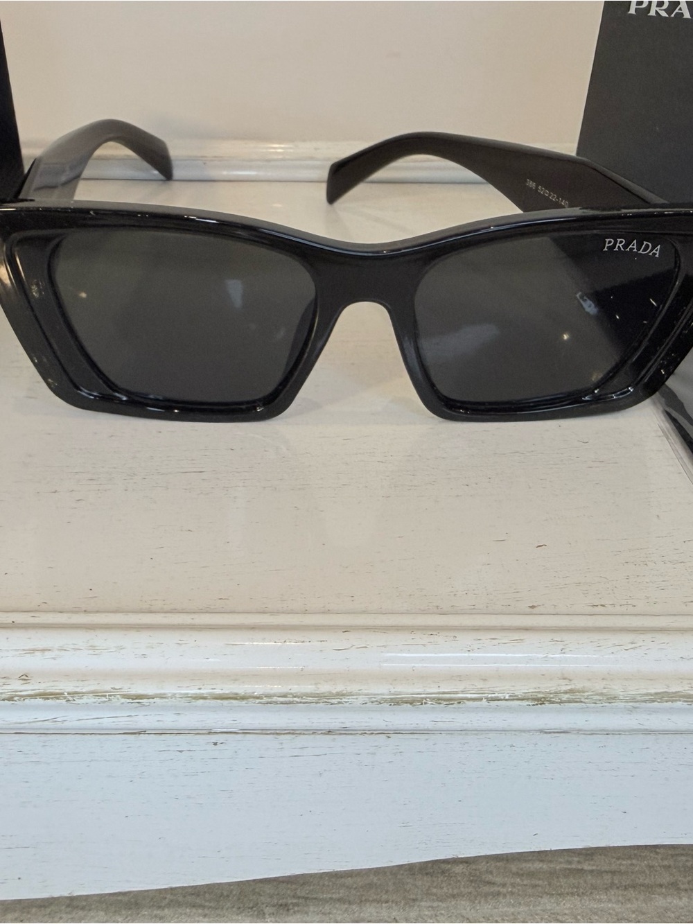 Prada Glossy Black Slim Cat-Eye Sunglasses - Picture 5 of 6